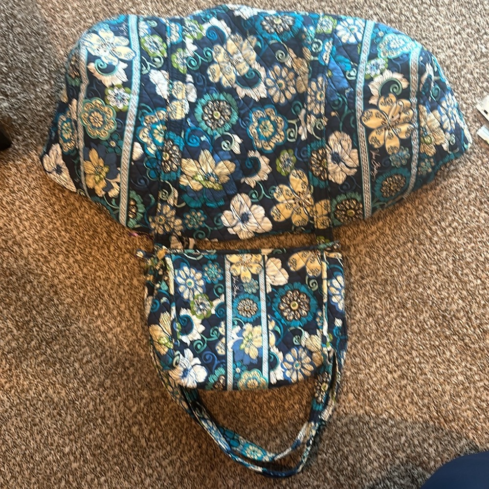 Old-school, retired print, Vera Bradley large travel tote with cosmetic bag.